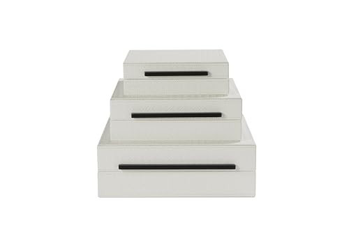Kingflux White Set of 3 Modern Decorative Boxes with Black Metal Handles, Multifunctional Storage Box, Jewelry Accessory Orgaznier with Black Metal Handles (White) | Amazon (US)