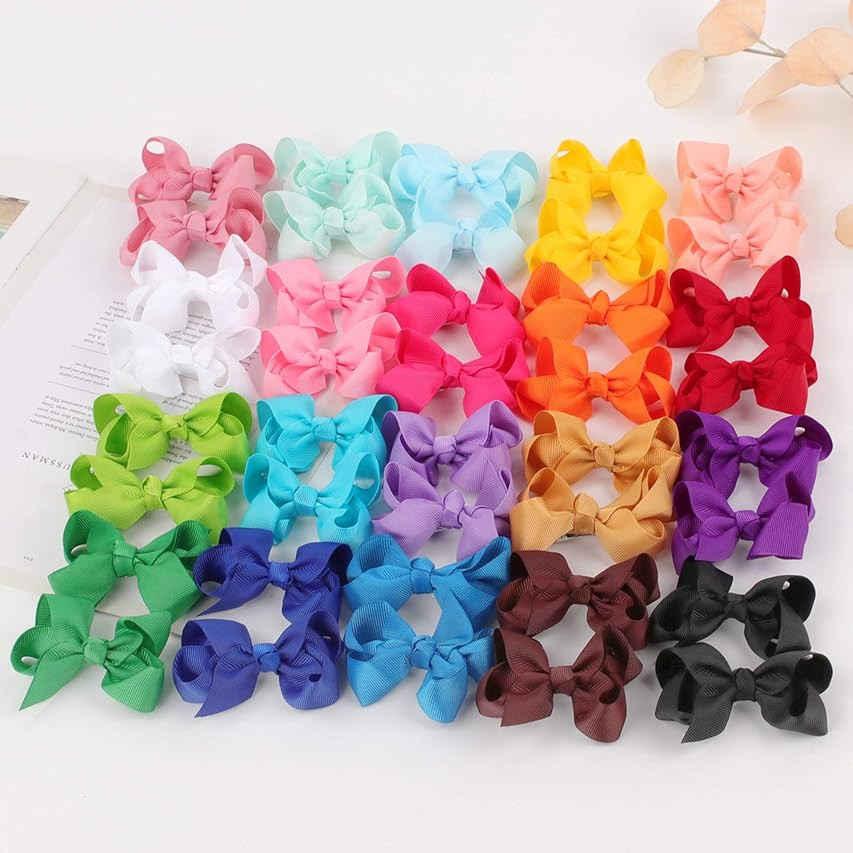 ALinmo Baby Girls Clips 2" Grosgrain Boutique Solid Color Ribbon Mini Hair Bows Clips Fully Lined Ba | Amazon (US)