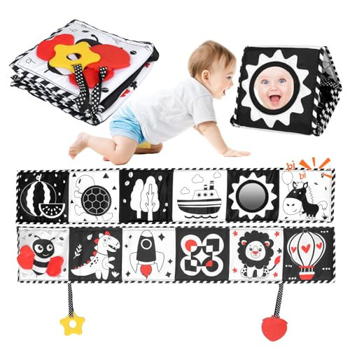 ODDPC Newborn Toys, High Contrast Baby Books with Teether, Tummy Time Toys，Black and White Baby Toys, 0-6Months Auditory and Visual Stimulation Montessori Toy Gift | Amazon (US)