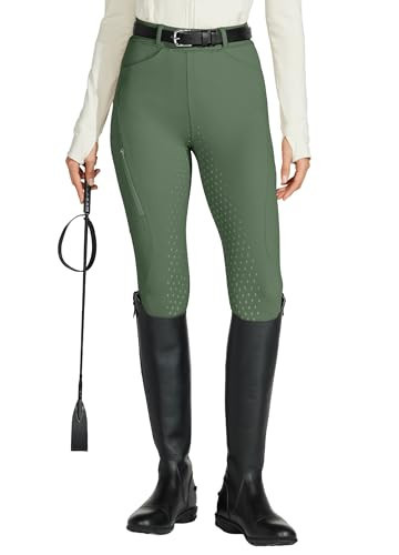 Willit Women's Horse Riding Pants Full Seat Silicone Equestrian Breeches Horseback Schooling Tights Zipper Pockets Army Green 2XL | Amazon (US)