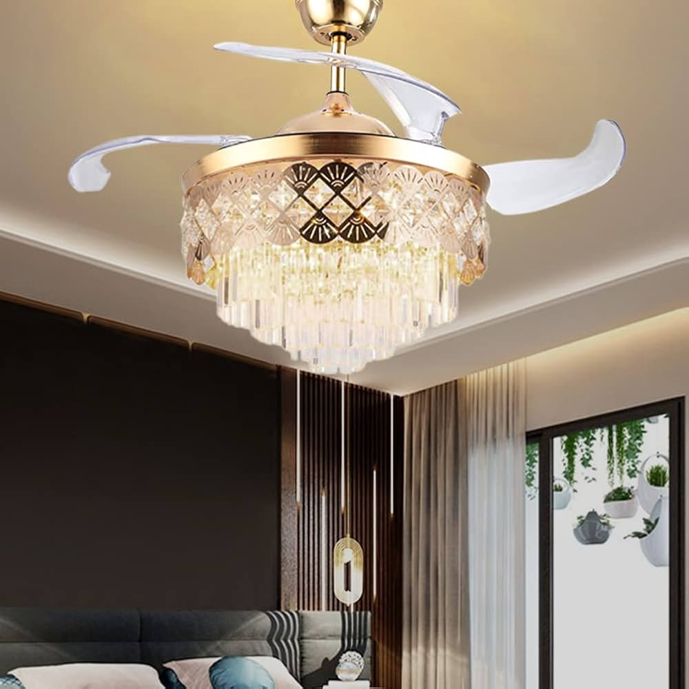 Ceiling Fans Indoor with Lights Remote Control 42" Crystal Chandelier Fan with Retractable Blades... | Amazon (US)