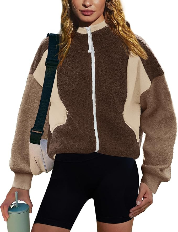 LAMISSCHE Fleece Jacket Women Zip up Sweatshirt Sherpa Oversized Hoodie Colorblock Winter Coats w... | Amazon (US)