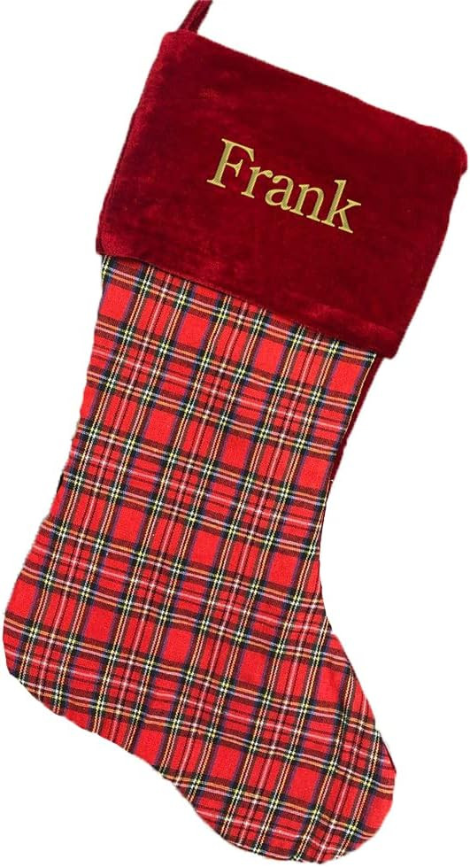 GiftsForYouNow Embroidered Red and Black Plaid Personalized Christmas Stocking, Measures 21” Lo... | Amazon (US)