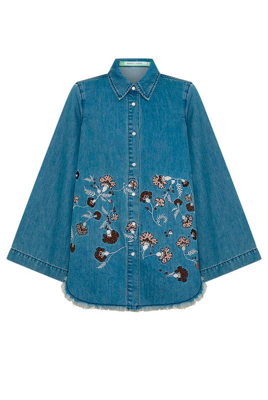Paisley Border Tunic Top in Mid Blue | Bohemian Traders