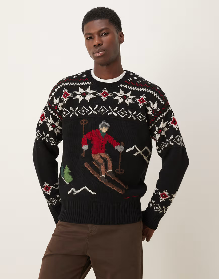 Polo Ralph Lauren skier wool knit jumper in black | ASOS (Global)