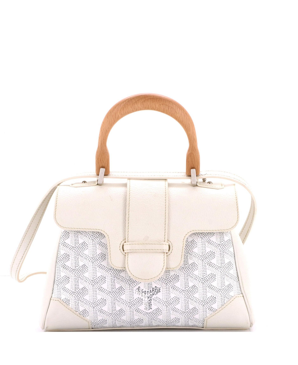 Pre-Owned Goyard Mini Saigon Top Handle Bag Coated Canvas with Leather - White | Macy's