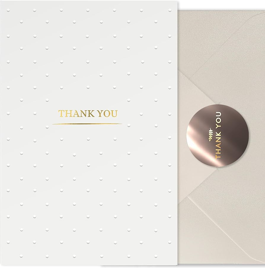 RUN2PRINT Luxury Thank You Cards with Envelopes & Gold Foil Stickers - Bulk Pack of 100 Elegant B... | Amazon (US)
