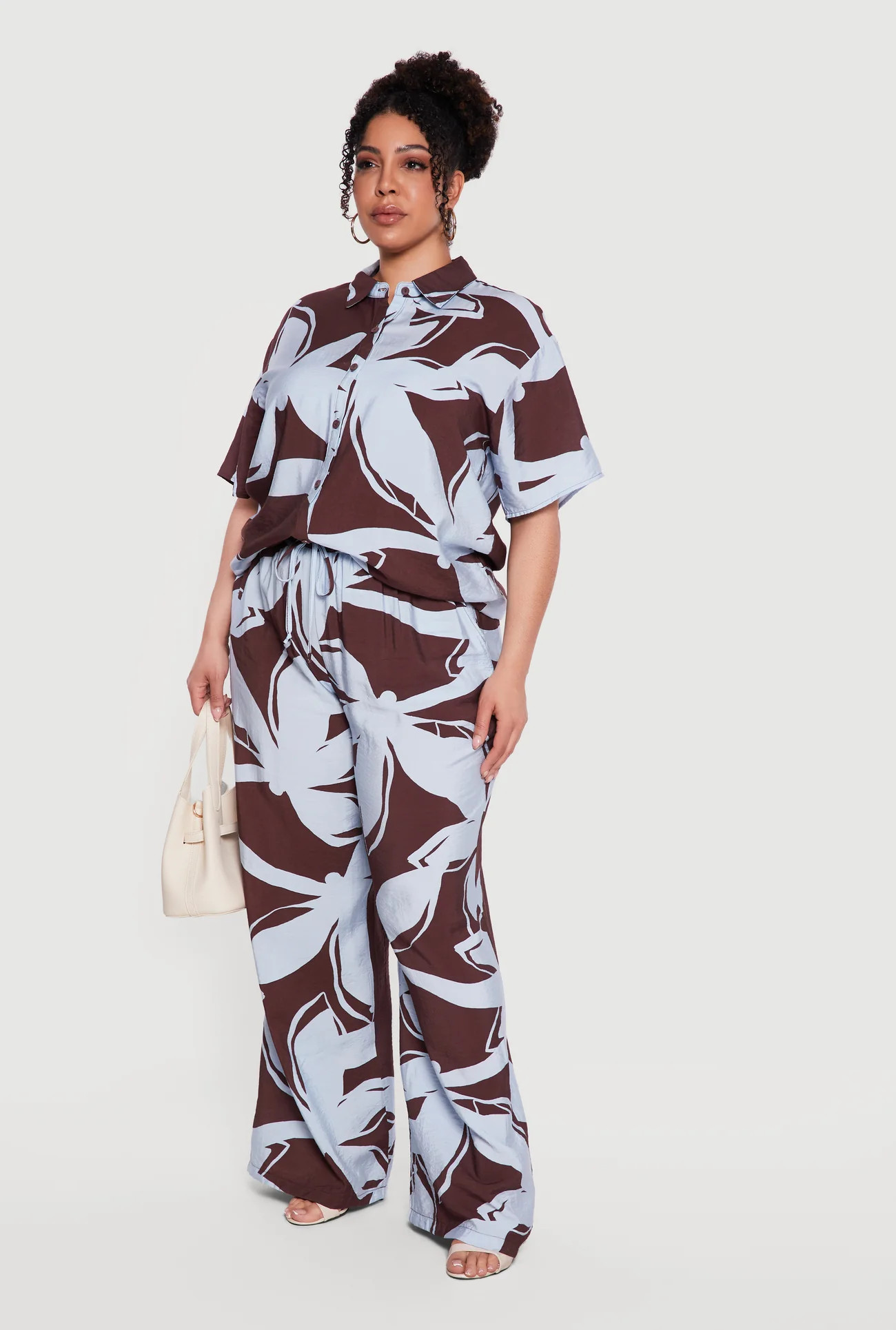 Plus Size High Waisted Wide Leg Patterned Crepe Knit Pants | Rainbow Shops