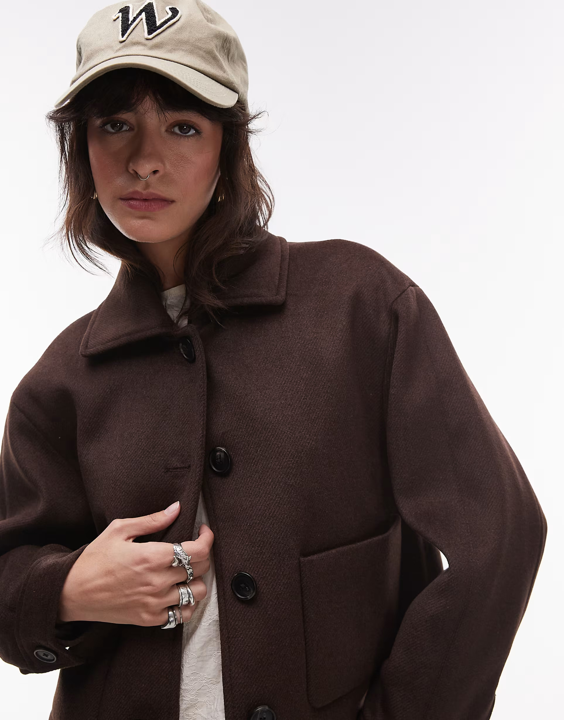Mango brushed jacket in chocolate brown | ASOS (Global)