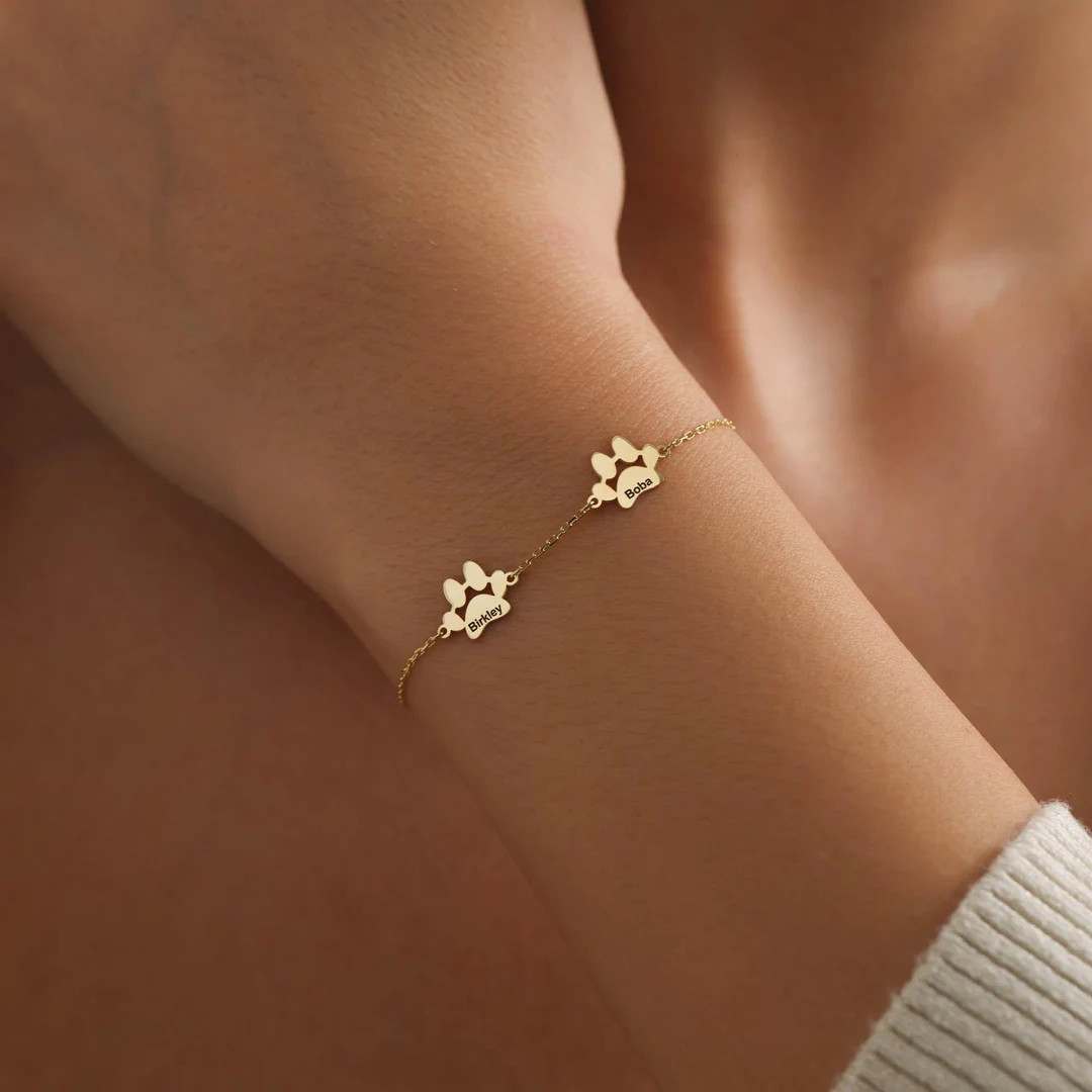 Paw Print Name Bracelet, Personalized Tiny Dog Paw Bracelet, Minimalist Paw Bracelet, Animal Brac... | Etsy (US)