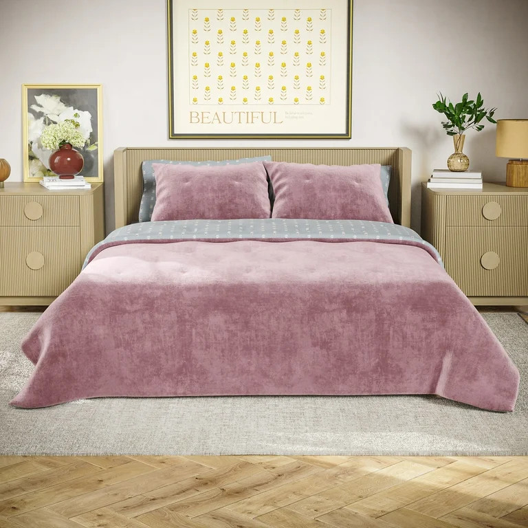 Beautiful Signature Floral Woodrose Velvet Reversible Quilt, Full/Queen by Drew Barrymore | Walmart (US)