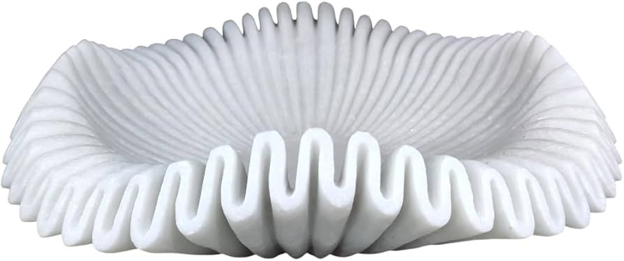 HandCrafted Marble Ruffle Bowl/Antique Scallop Bowl/Fruit Bowl/Vintage Ring Dish/Marble Fluted Bo... | Amazon (US)