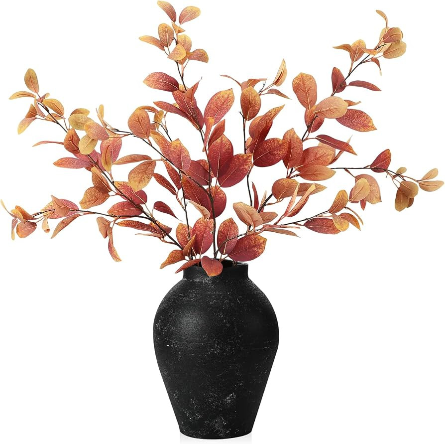 Janinka 3 Pcs Artificial Fall Eucalyptus Stems 33.5" Faux Fall Decor,Red | Amazon (US)