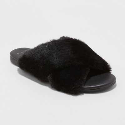 Women's Frannie Crossband Faux Fur Slide Sandals - A New Day™ | Target