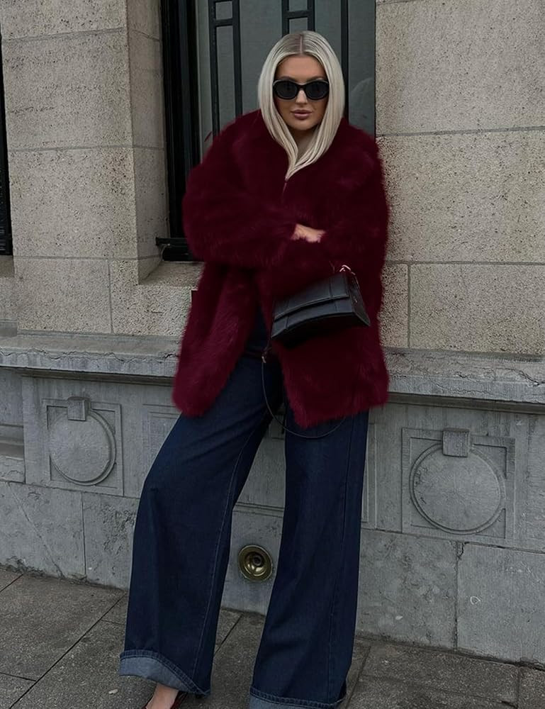 COZYPOIN Womens Faux Fur Coats Warm Mid Long Furry Jackets Long Sleeve Lapel Winter Fluffy Outerw... | Amazon (US)