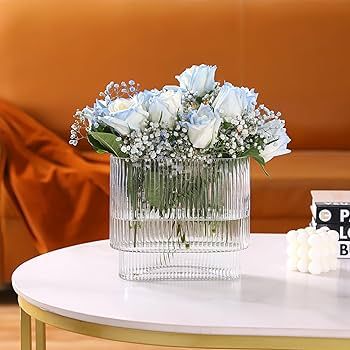 Ribbed Vase, Clear Glass Vase, Flower Vase for Centerpieces, Modern Vase, Fluted Glass Vase, Deco... | Amazon (US)