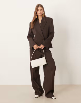 Mango Cris Capsule short tailored blazer & trouser co-ord in brown | ASOS (Global)