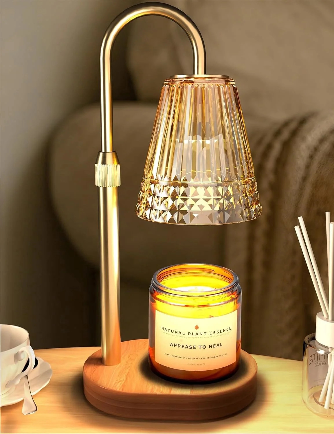 Candle Warmer Lamp with Timer & Dimmer, Adjustable Height - Golden Glass Shade | Walmart (US)