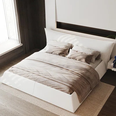 Upholstered Platform Bed with Special Shaped Headboard, Metal and Solid Wood Frame for Enhanced Bedroom Comfort and Style | Wayfair North America