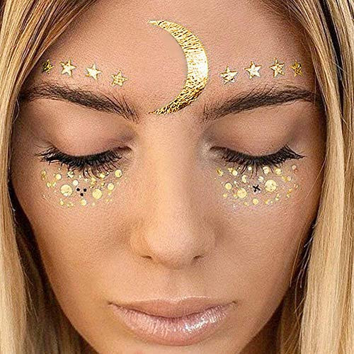 3 Sheets Face Tattoo Sticker Metallic Shiny Temporary Water Transfer Tattoo for Professional Make... | Amazon (US)