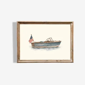 Vintage Boat Wall Art, Lake House Decor, Americana Boat Print, Nautical Nursery Art, Coastal Kids... | Etsy (Global)