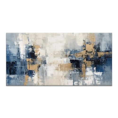 Extra Large Blue and Gold Abstract Canvas Painting Indigo Modern Wall Art Picture Artwork for Living Room Bedroom Home Office Decor | Amazon (US)