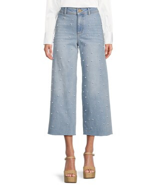 Alexandra Pearl Wide Leg Crop Denim Jeans | Dillard's