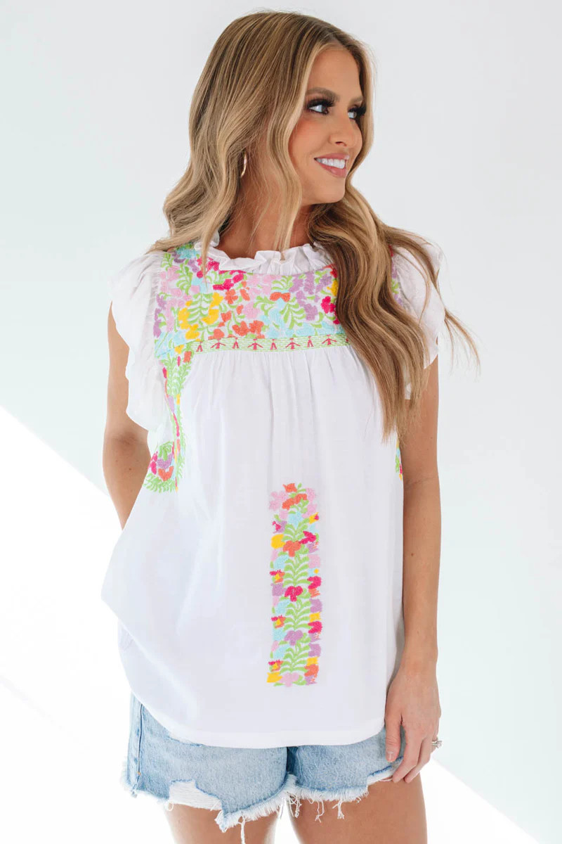 The Isla Mae Ruffle Neck Top - White | The Impeccable Pig