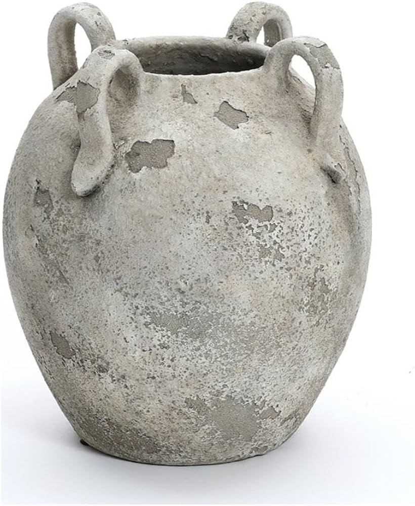 LuxenHome Rustic Gray and White Round Vase,Ceramic Terracotta Large Flower Vase with Handles for ... | Amazon (US)