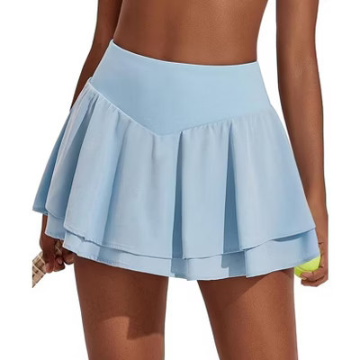 Pinspark Women's High Waisted Tennis Skirts with 3 Pockets Golf Skirts Lightweight Cute Athletic Casual Skorts-Clear Blue-s | Target
