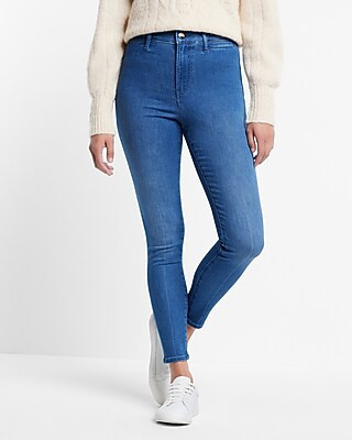 High Waisted Medium Wash Welt Pocket Skinny Jeans | Express