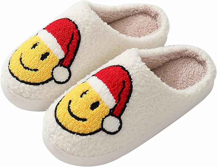 Oryetmqa Smile Face Slippers For Women, Soft Plush Cute Santa Hat Smile Slippers Retro Preppy Sli... | Amazon (US)