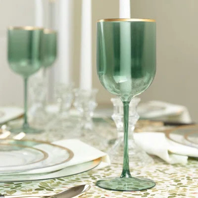 Ecoquality 12 Oz Green Plastic Stemmed Wine Glasses With Gold Rim 5 Guests | Wayfair North America