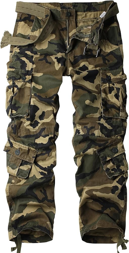 Men's Camo Cargo Work Pants Cotton Tactical Ripstop Casual Combat Pants with 8 Pockets | Amazon (US)