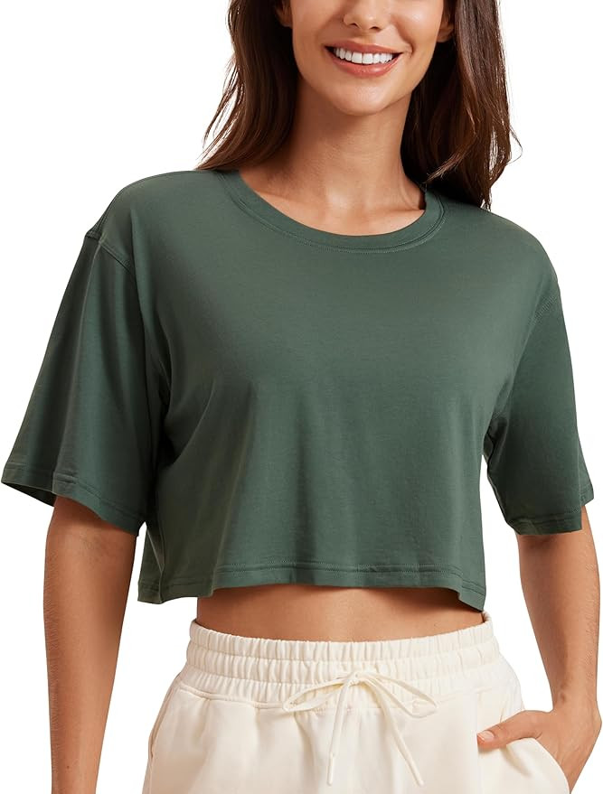 CRZ YOGA Pima Cotton Loose Crop T-Shirts for Women - Workout Yoga Casual Athletic Running Short S... | Amazon (US)