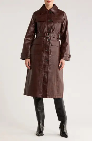 Croc Embossed Faux Leather Trench Coat | Nordstrom Rack