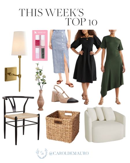 Check out the Top 10 bestselling items from fashion and home this week: A white swivel chair, midi dresses, woven basket, wall sconces, and more!
#summerstyle #datenightoutfit #homefurniture #bestseller

#LTKStyleTip #LTKHome #LTKSeasonal
