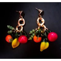 Earrings With Fruits Murano Charms, Tutti Frutti Glass Beads, Apple, Oranges... Chandelier Earrings | Etsy (US)