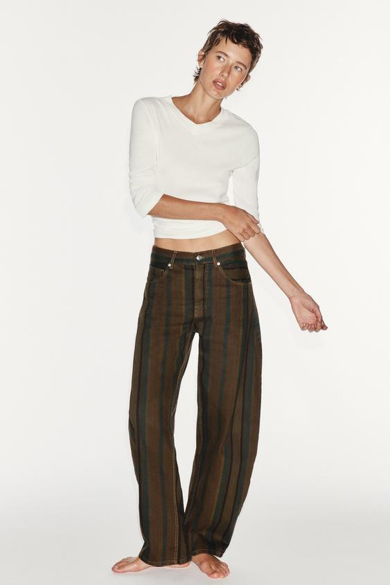 Zara - Trf Mid-Rise Barrel Striped Jeans - Striped - 27 (Us 4) - Woman | Zara US
