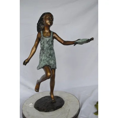 Copper and Metal Girl holding turtle bronze fountain statue - Size: 26"L x 19"W x 37"H. | Wayfair North America