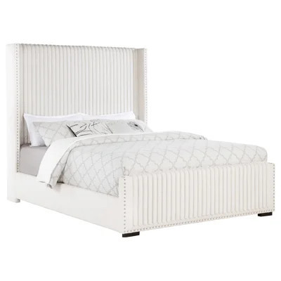Upholstered Queen Bed In Cream, Featuring Wingback Headboard, Low - Profile , And Integrated Levelers For Bedroom Modern Cream With Design | Wayfair North America