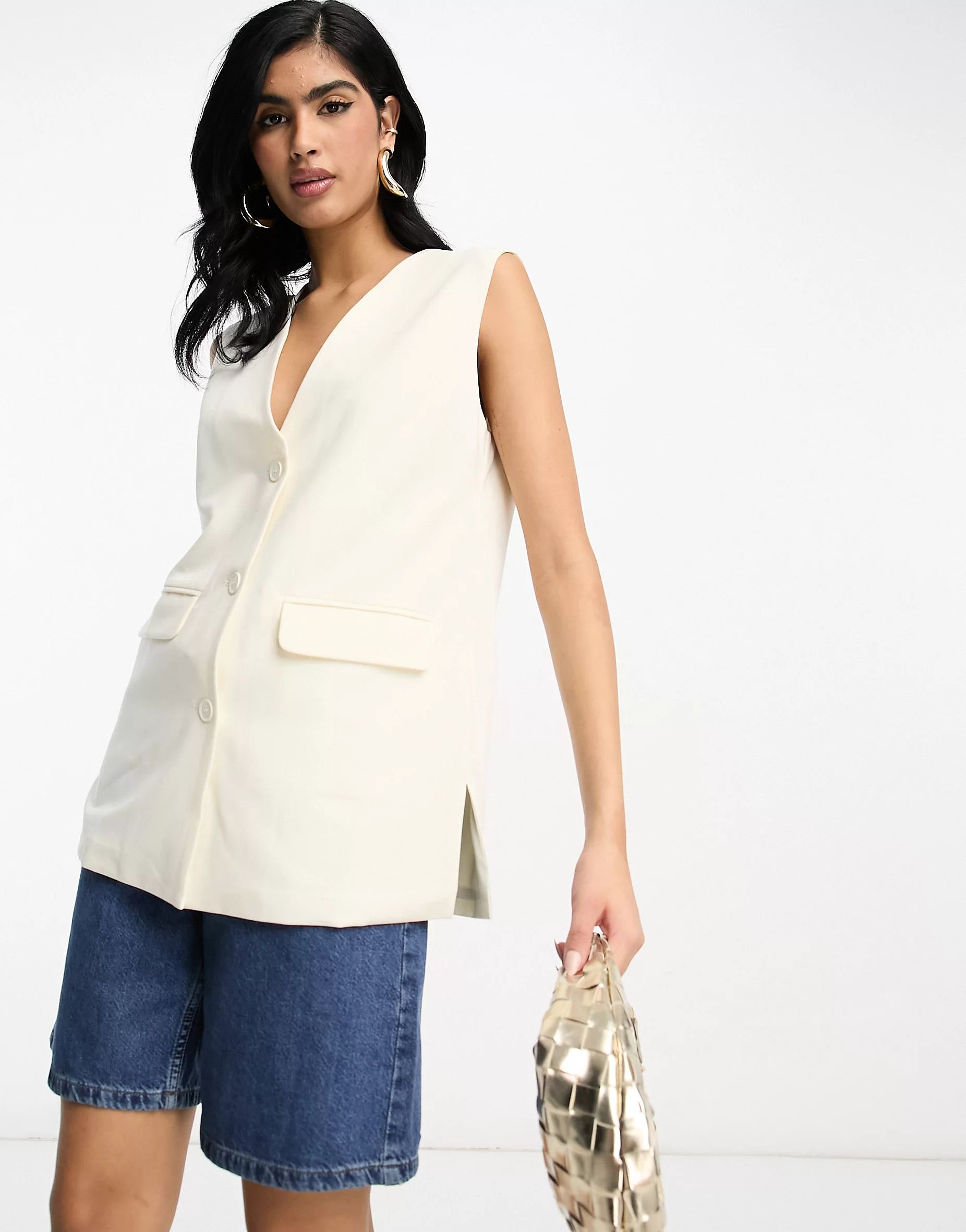 Pretty Lavish tailored sleeveless blazer in cream - part of a set | ASOS (Global)