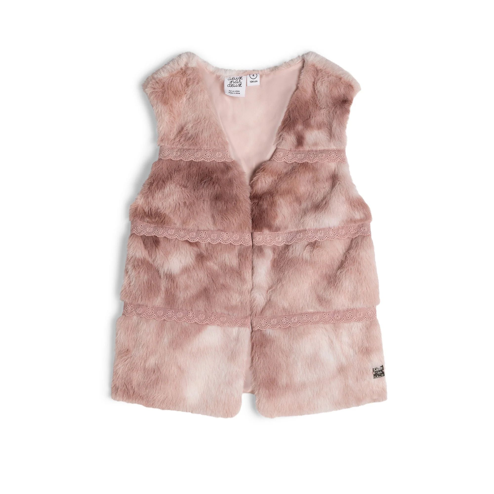Fake Fur Sleeveless Vest Silver Pink | Deux par Deux Childrens Designer Clothing