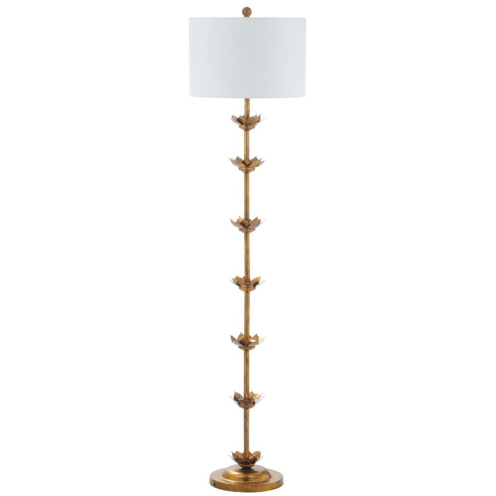 Safavieh Landen Leaf 63.5 in. Antique Gold Floor Lamp with Off-White Shade-FLL4003A - The Home De... | The Home Depot