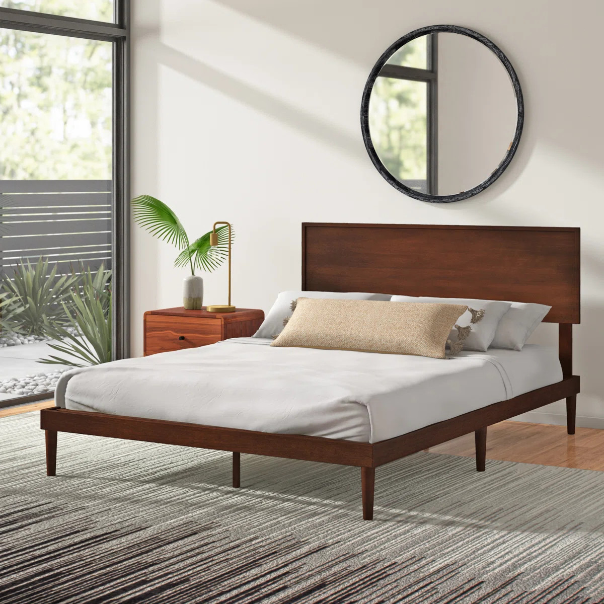 George Oliver Hermes Contemporary Modern Solid Wood Platform Bed with Adjustable Headboard & Revi... | Wayfair North America