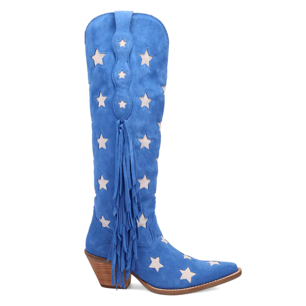 Shop Blue Womens Super Star Fringe Tooled Inlay Snip Toe Cowboy Boots | Shoebacca