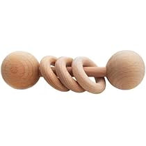 Baby Wooden Toy Rattle Natural Untreated 3 Ring Wooden Teether Toy Montessori Small Wooden Classic B | Amazon (US)