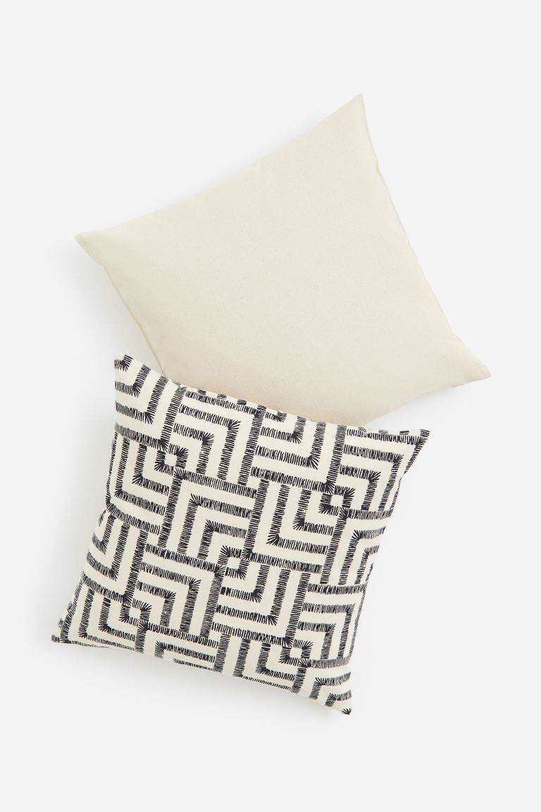 2-pack Cotton Cushion Covers - Light beige/patterned - Home All | H&M US | H&M (US)