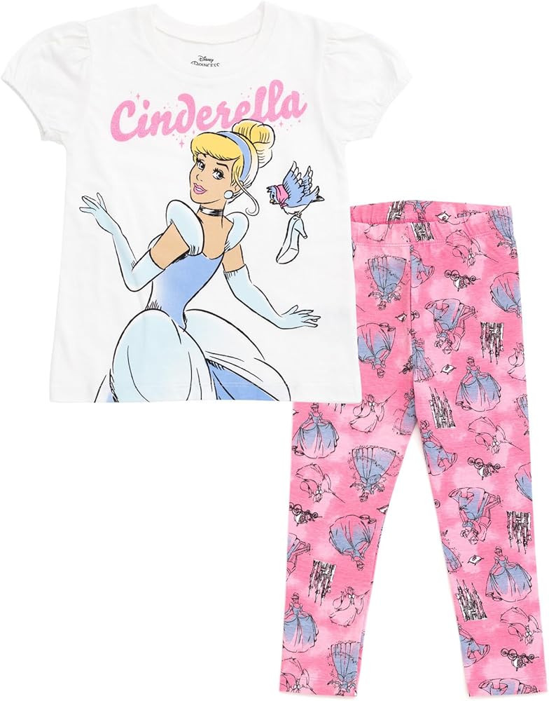 Disney Princess Frozen Moana Little Mermaid Floral Girls T-Shirt & Leggings Outfit Set Toddler to... | Amazon (US)