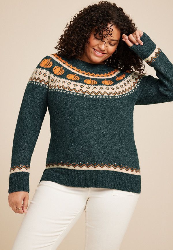 Plus Size Pumpkin Fair Isle Sweater | Maurices